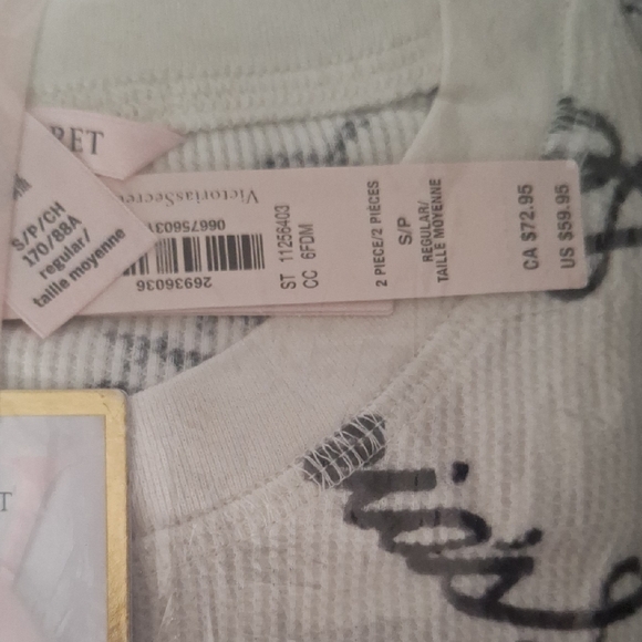 Victoria's Secret White Pajama Set with Black Script - Picture 3 of 5